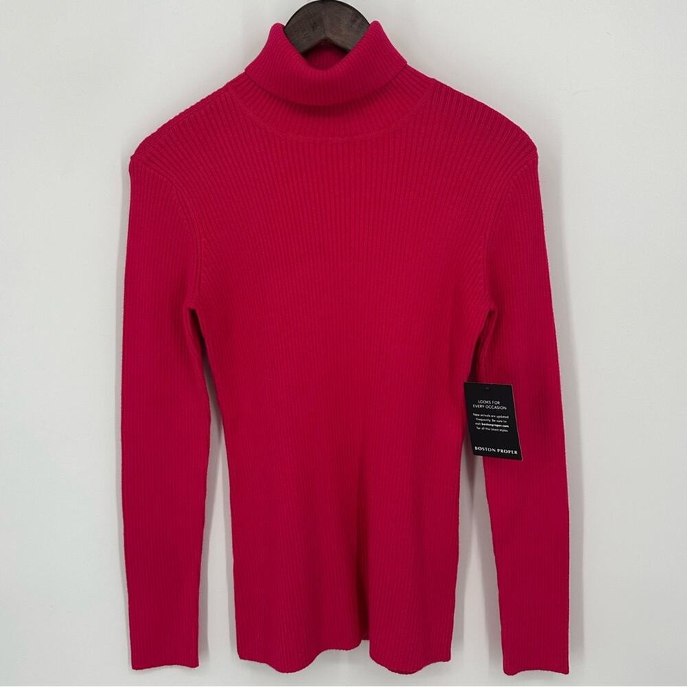 Boston Proper Ribbed Turtleneck Sweater in Pink Peacock Size Small Pretty Preppy